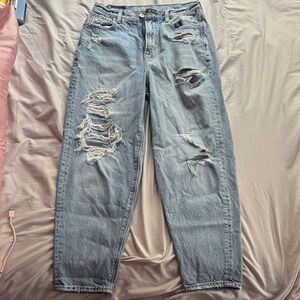 American Eagle Outfitters Ripped Boyfriend Jeans in Light Blue